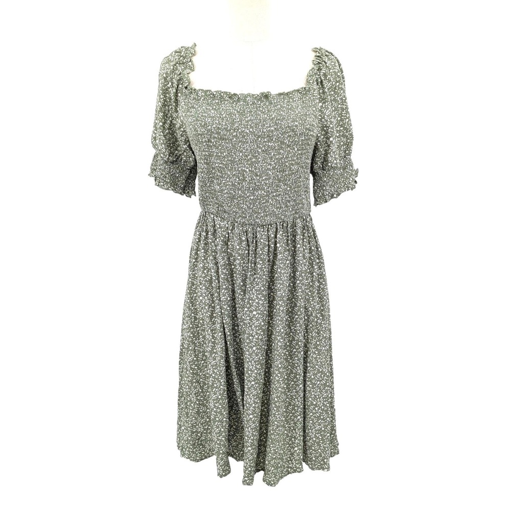 Sage Green Smocked Floral Midi Dress Size 1X Cottagecore Romantic Just Found